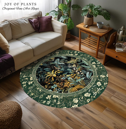 Jungle Leaves Botanical Area Rug | Tropical Jungle Nature Lover Book Nook Cozy Plant Lover Boho Bedroom Decor Elegant Family Room Floor Rug