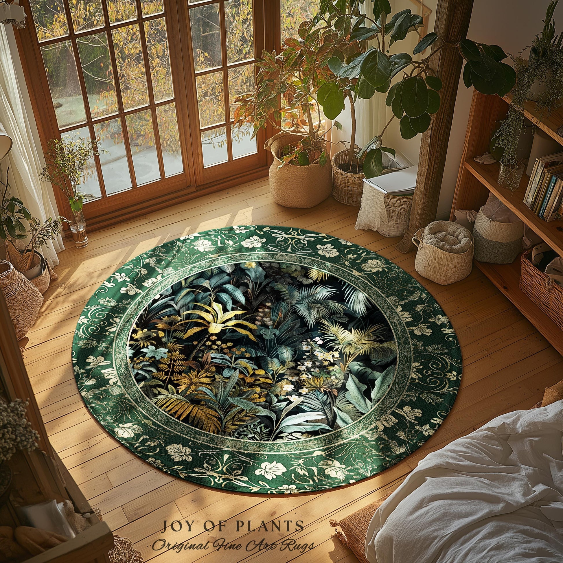 Jungle Leaves Botanical Area Rug | Tropical Jungle Nature Lover Book Nook Cozy Plant Lover Boho Bedroom Decor Elegant Family Room Floor Rug