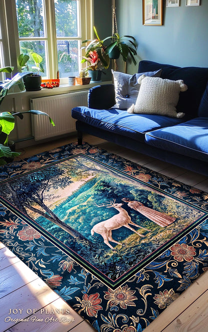 Romantic Landscape Storybook Rug | Fantasy Aesthetic Mystic Area Rug Vintage Princess Bedroom Whimsical Coquette Maximalist Renaissance Art
