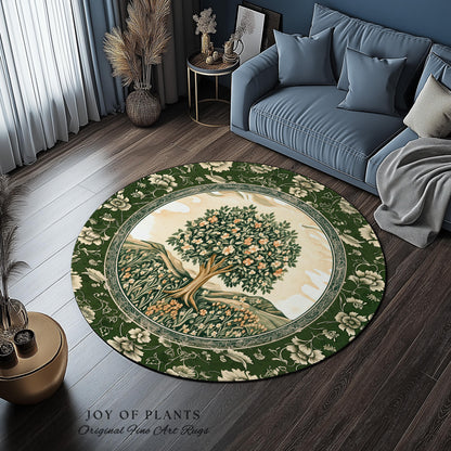 Enchanted Garden Folklore Tree Rug | Emerald Green Botanical Coquette Accent Rug Floral Accent Forest Theme Rug Folklore Design Cottagecore