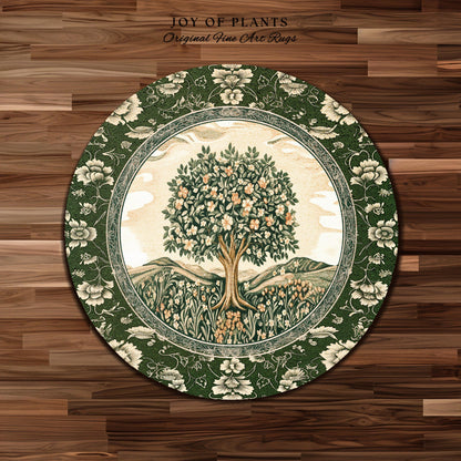 Enchanted Garden Folklore Tree Rug | Emerald Green Botanical Coquette Accent Rug Floral Accent Forest Theme Rug Folklore Design Cottagecore