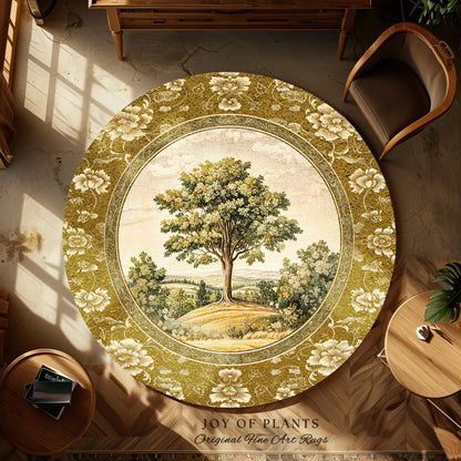 French Countryside Botanical Tree Rug | Victorian Garden Accent Romantic Country Decor Floral Pastoral Scene Antique Style Cottage Aesthetic