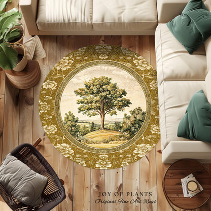 French Countryside Botanical Tree Rug | Victorian Garden Accent Romantic Country Decor Floral Pastoral Scene Antique Style Cottage Aesthetic