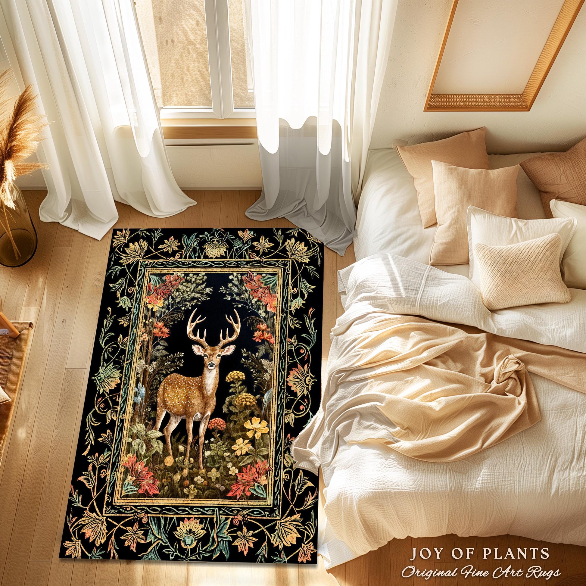 Mystic Nature Area Rug | Ethereal Bedroom Decor William Morris Inspired Cottagecore Room Light Academia Style Rug Mystical Home Accent