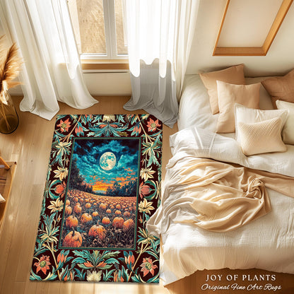 Bookish Cozy Fall Area Rug | Floral Autumn Aesthetic Gothiccore Light Academia Whimsigoth Pumpkin Home Decor Accent Cute Spooky Rustic Decor