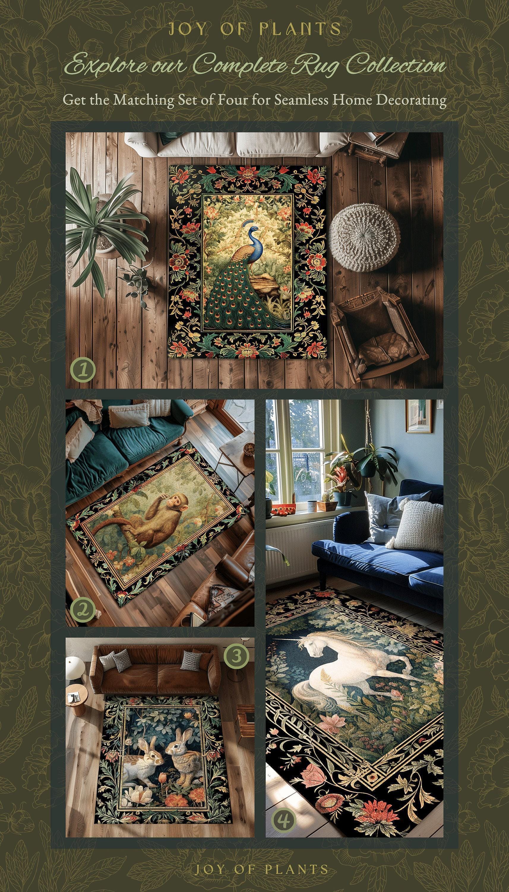 Botanical Bedroom Decor Round Peacock Rug Morris Inspired Cottagecore Room Light Academia Style Mystical Bird Art | Maximalist Peacock Rug