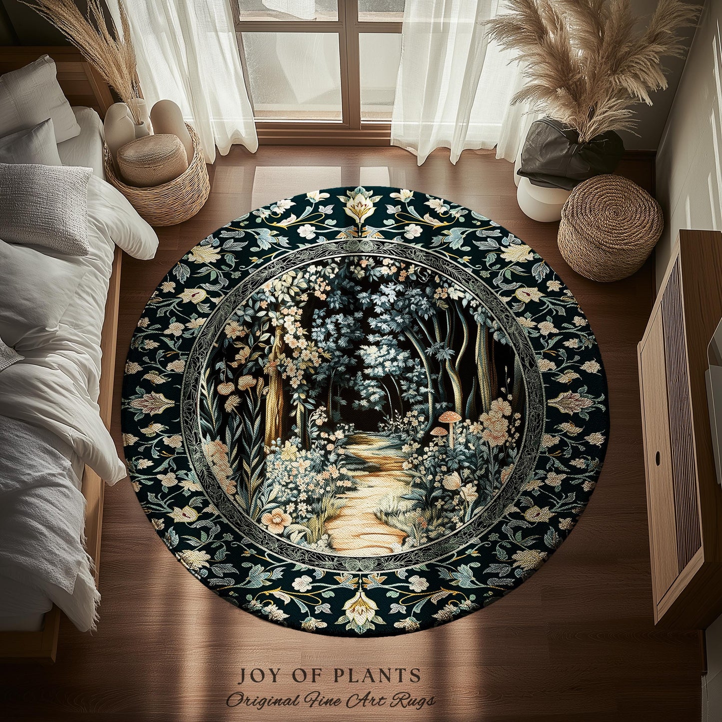 Dreamy Forest Landscape Botanical Area Rug | Misty Forest Dark Cottagecore Aesthetic Fairycore Book Nook Room Decor Magical Jungle Aesthetic