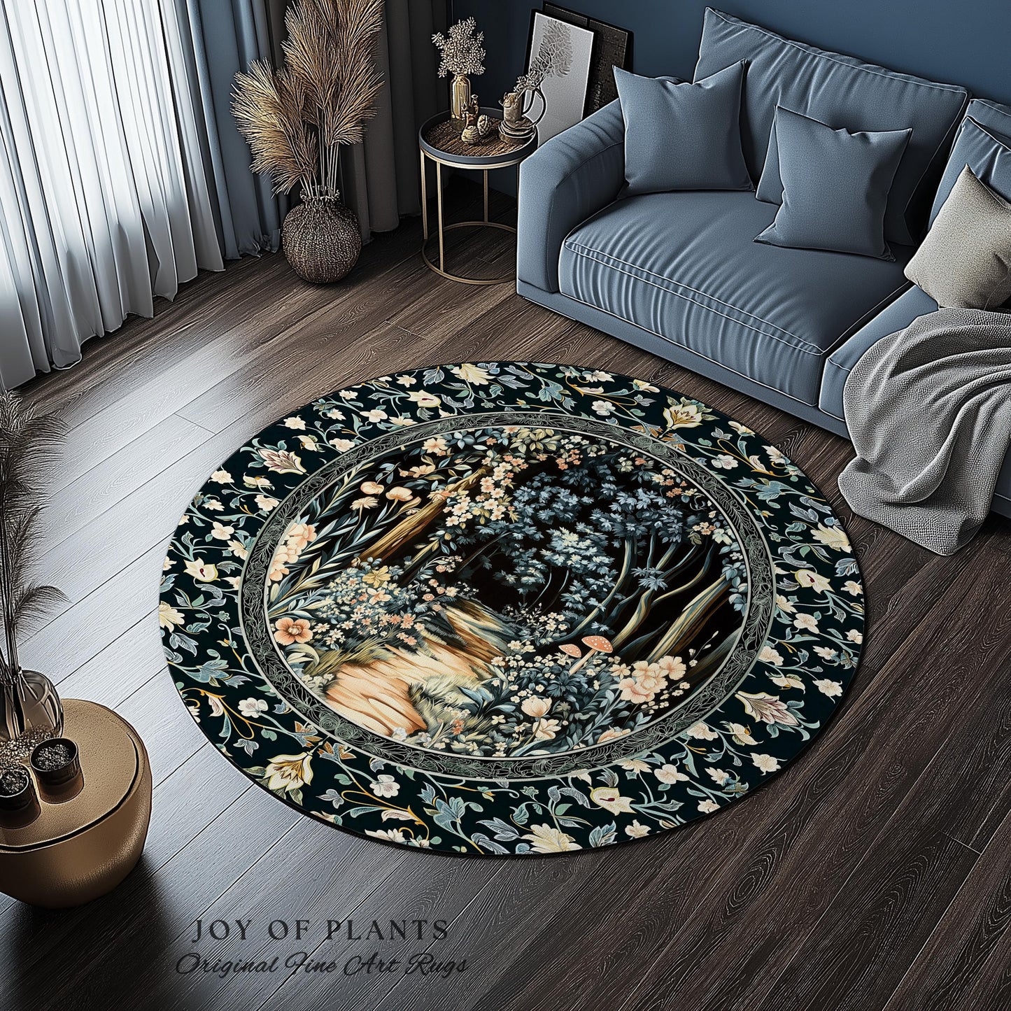 Dreamy Forest Landscape Botanical Area Rug | Misty Forest Dark Cottagecore Aesthetic Fairycore Book Nook Room Decor Magical Jungle Aesthetic