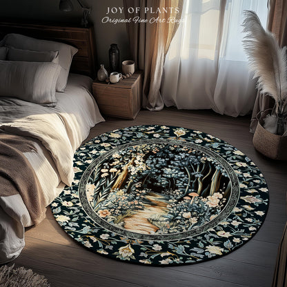 Dreamy Forest Landscape Botanical Area Rug | Misty Forest Dark Cottagecore Aesthetic Fairycore Book Nook Room Decor Magical Jungle Aesthetic