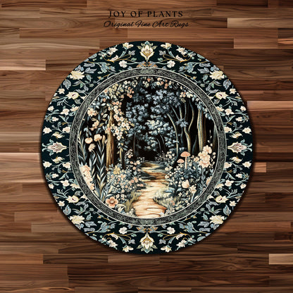 Dreamy Forest Landscape Botanical Area Rug | Misty Forest Dark Cottagecore Aesthetic Fairycore Book Nook Room Decor Magical Jungle Aesthetic