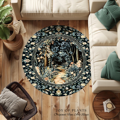 Dreamy Forest Landscape Botanical Area Rug | Misty Forest Dark Cottagecore Aesthetic Fairycore Book Nook Room Decor Magical Jungle Aesthetic