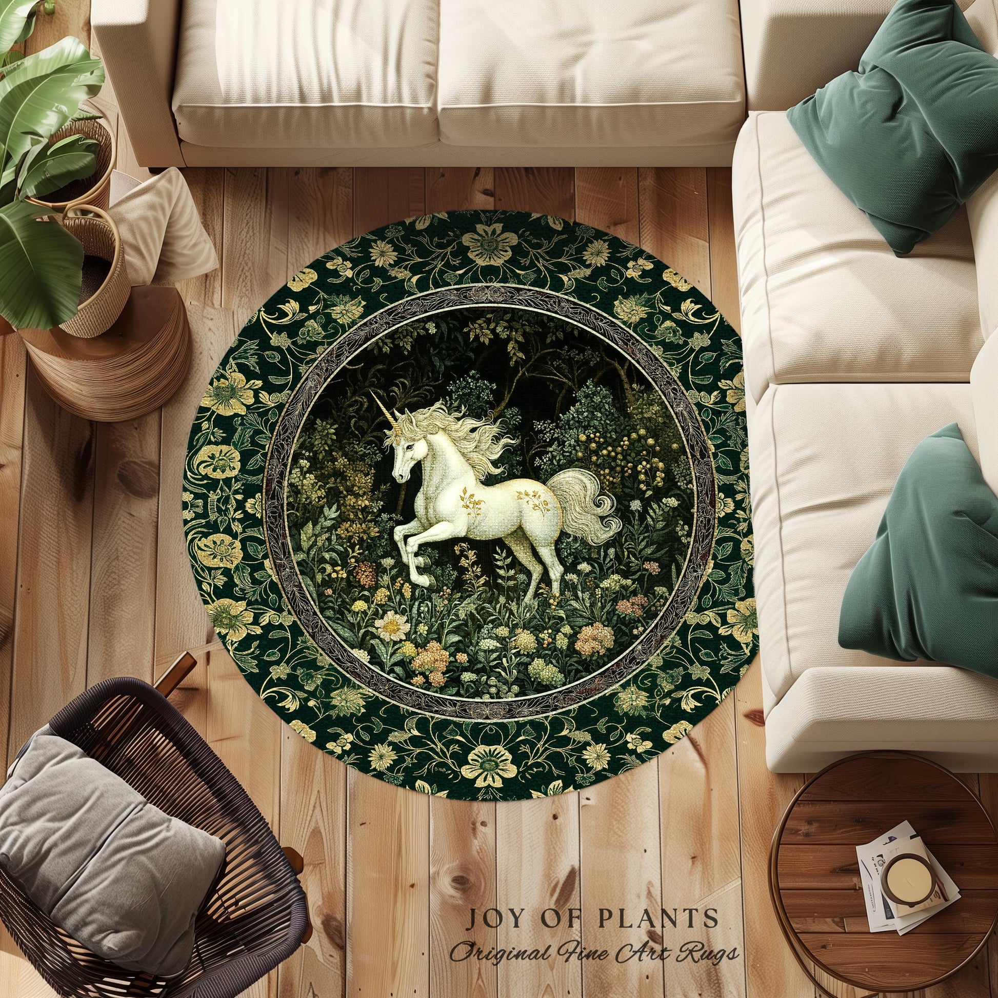 Earthy Ethereal Unicorn Bedroom Rug | Whimsical Nature Fairytale Magic Medieval Accent Rug Woodland Aesthetic Storybook Nostalgic Decor |