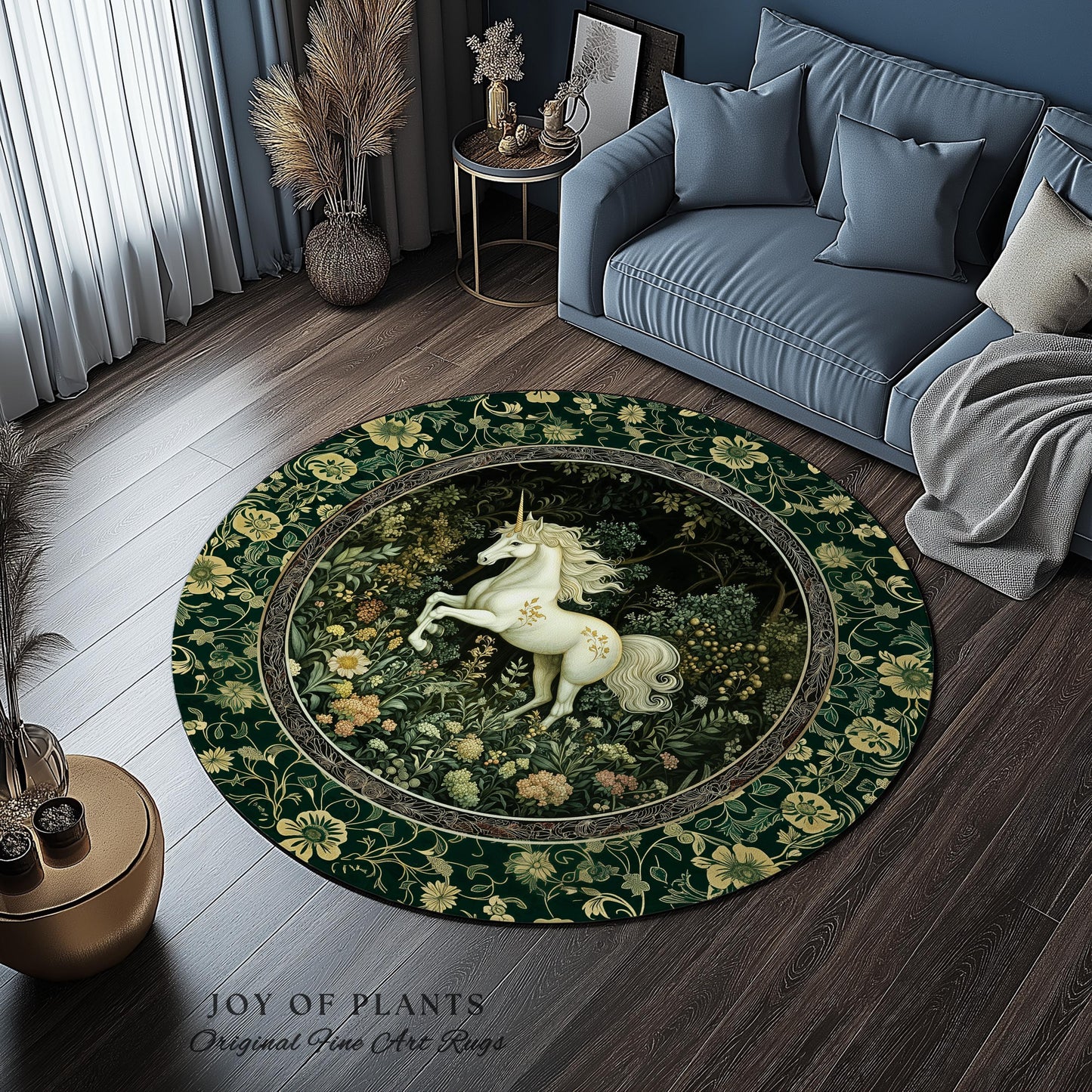 Earthy Ethereal Unicorn Bedroom Rug | Whimsical Nature Fairytale Magic Medieval Accent Rug Woodland Aesthetic Storybook Nostalgic Decor |