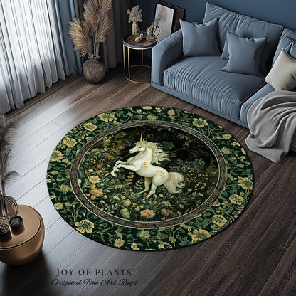 Earthy Ethereal Unicorn Bedroom Rug | Whimsical Nature Fairytale Magic Medieval Accent Rug Woodland Aesthetic Storybook Nostalgic Decor |