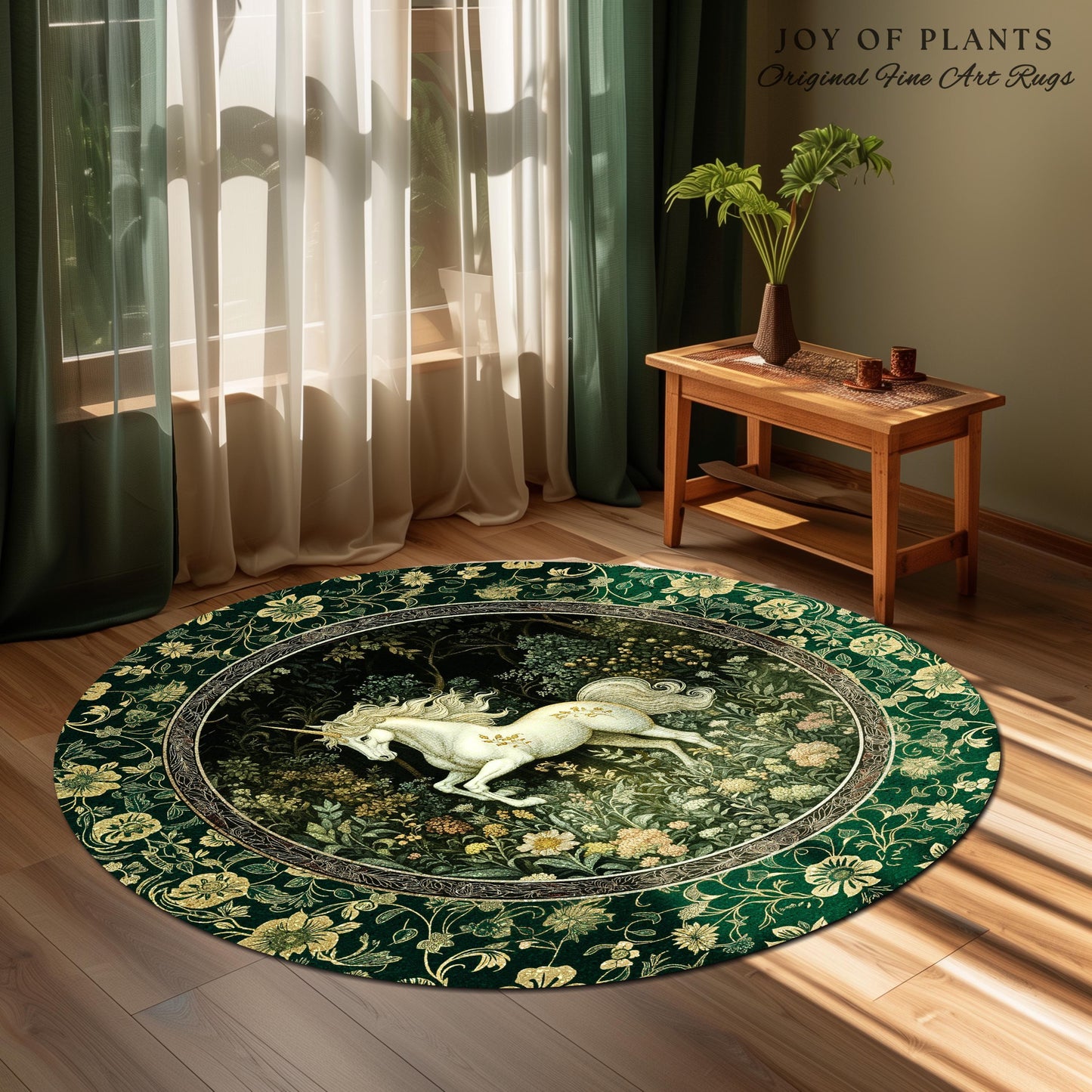 Earthy Ethereal Unicorn Bedroom Rug | Whimsical Nature Fairytale Magic Medieval Accent Rug Woodland Aesthetic Storybook Nostalgic Decor |