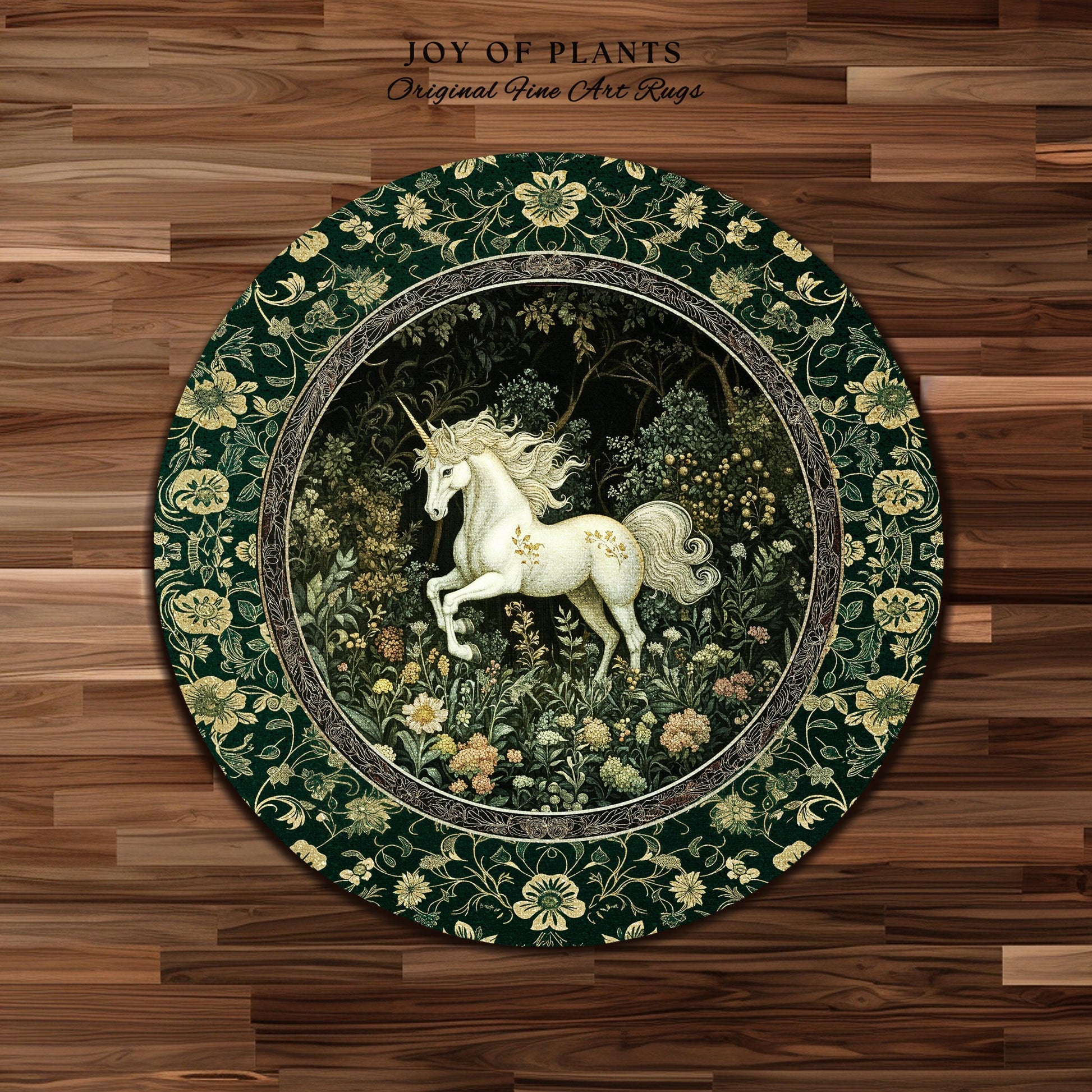 Earthy Ethereal Unicorn Bedroom Rug | Whimsical Nature Fairytale Magic Medieval Accent Rug Woodland Aesthetic Storybook Nostalgic Decor |