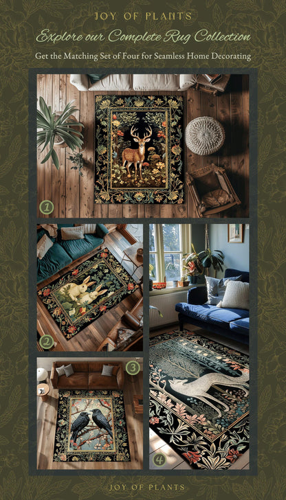 Enchanted Woodland Round Rug Wolf Folklore Aesthetic Dark Cottagecore Decor | Whimsigoth Mystical Decor Whimsical Fairycore Wolf Forestcore