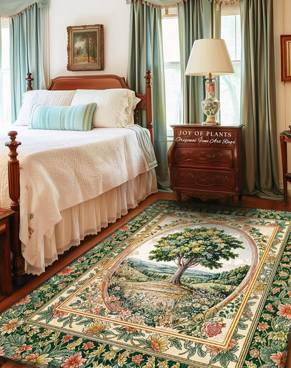 Chateau Garden Tree of Life Rug | French Provincial Landscape Antique Floral Accent Romantic Aesthetic Victorian Home Decor Ornate Style