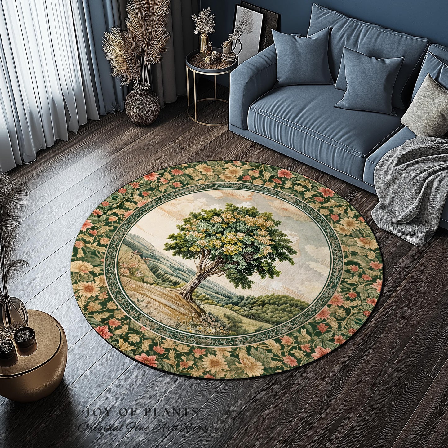 Chateau Garden Tree of Life Rug | French Provincial Landscape Antique Floral Accent Romantic Aesthetic Victorian Home Decor Ornate Style
