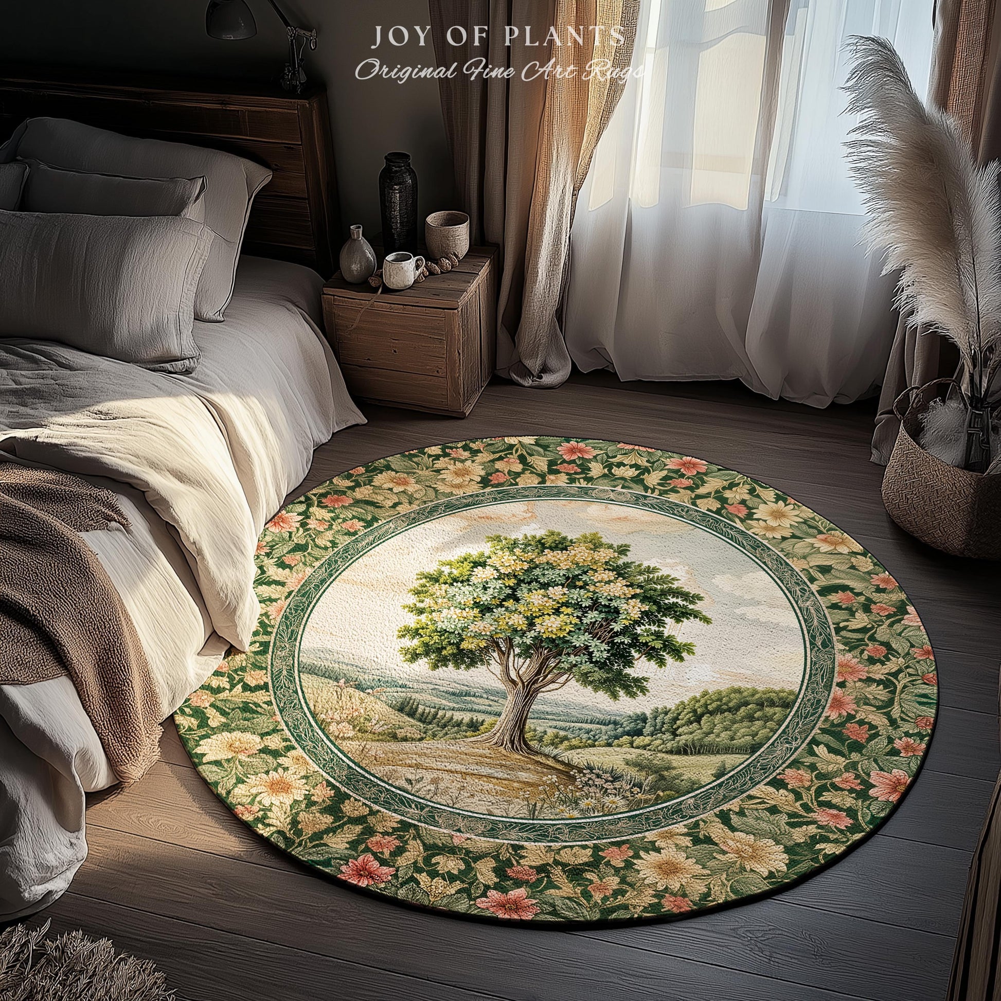 Chateau Garden Tree of Life Rug | French Provincial Landscape Antique Floral Accent Romantic Aesthetic Victorian Home Decor Ornate Style