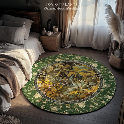 Maximalist Botanical Jungle Area Rug | Exotic Leaf Tropical Nature Theme Bedroom Decor Vintage Elegance Living Room Forest Floor Abstract |