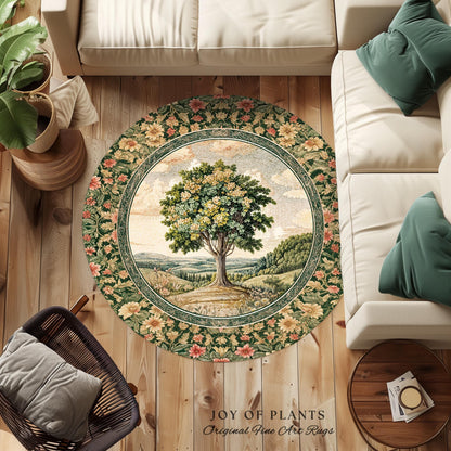 Chateau Garden Tree of Life Rug | French Provincial Landscape Antique Floral Accent Romantic Aesthetic Victorian Home Decor Ornate Style