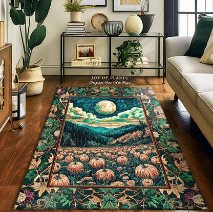 Elegant Harvest Moon Cozy Area Rug | Spooky Season Aesthetic Gothic Decor Whimsigoth Pumpkin Rustic Autumn Home Accent Witchy Landscape |