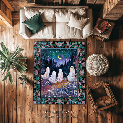 Magical Haunted Ghost Accent Rug | Spooky Motif Celestial Pastel Forest Pastel Aesthetic Spooky Season Macabre Cottagecore Decor Eerie Style