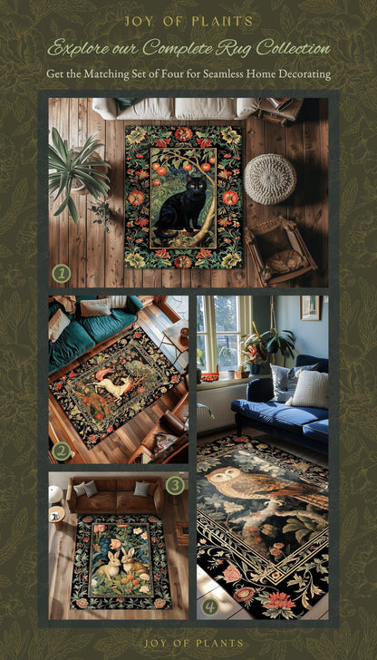 Bunnies in the Tulips Rug | Pastel Floral Bedroom Decor William Morris Inspired Cottagecore Room Light Academia Style Rug Mystical Home