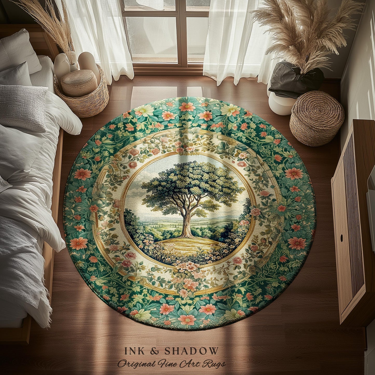 Romantic Ornate Botanical Countryside Rug | Victorian Antique Botanical Accent French Garden Style Chateau Floral Heritage Classical Decor