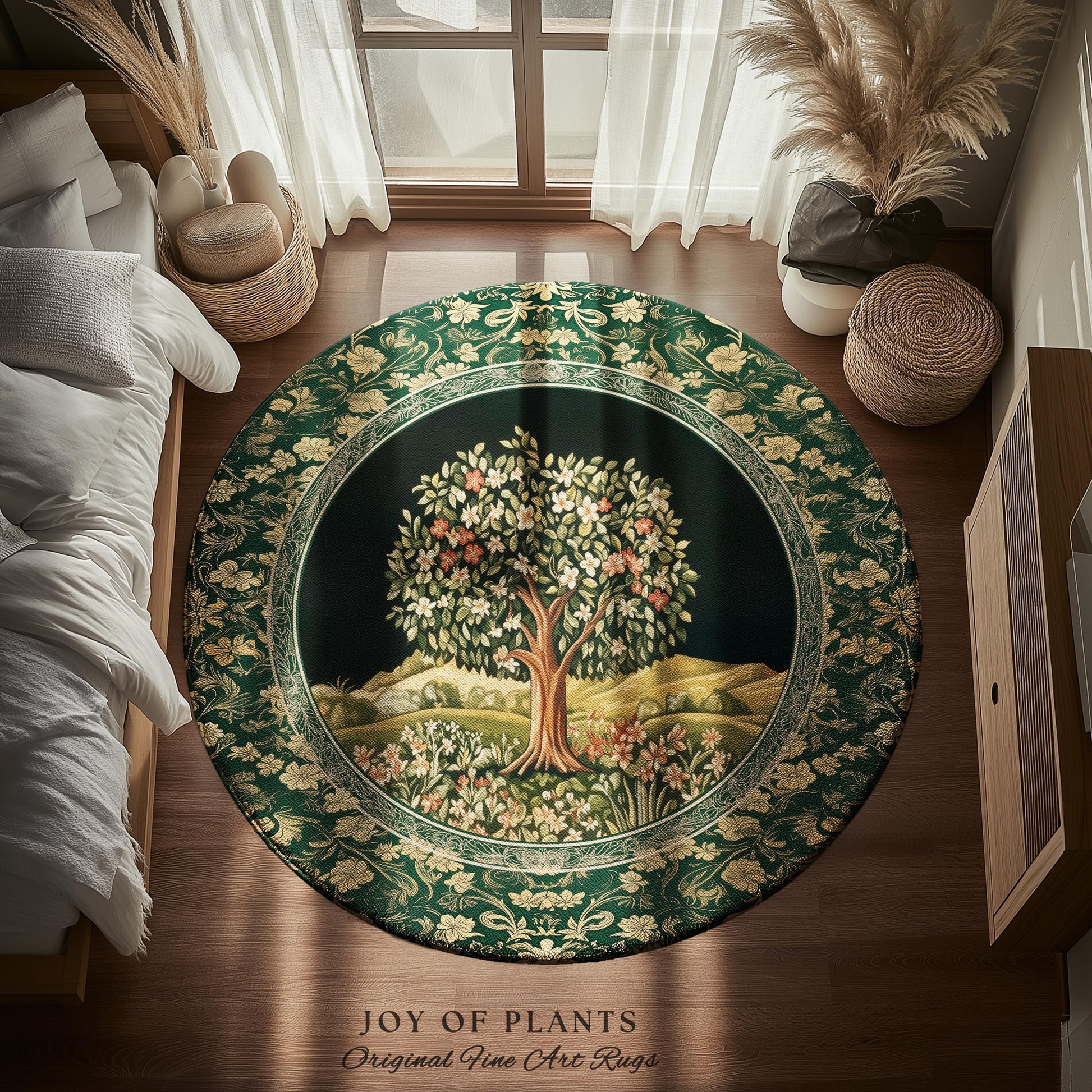 Botanical Tree of Life Accent Rug | Ornate Floral Heritage Decor Vintage Nature Aesthetic Cottagecore Fairycore Bedroom Woodland Inspired