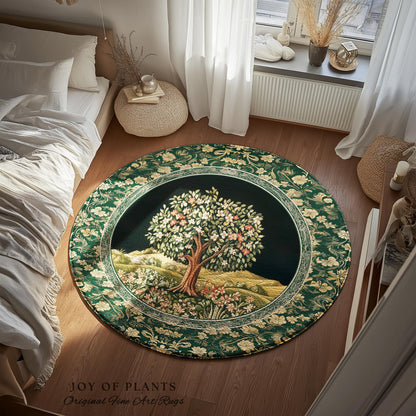 Botanical Tree of Life Accent Rug | Ornate Floral Heritage Decor Vintage Nature Aesthetic Cottagecore Fairycore Bedroom Woodland Inspired