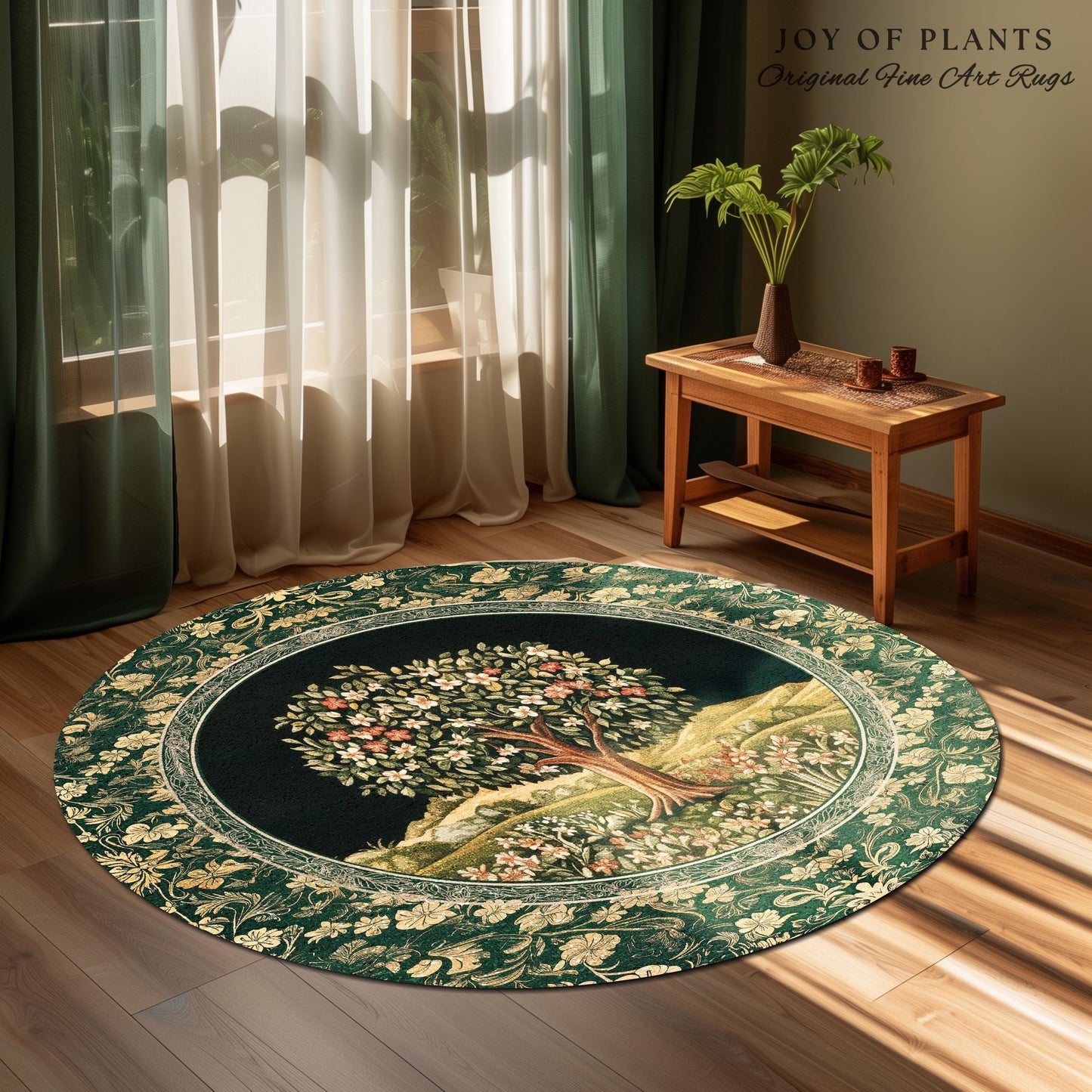 Botanical Tree of Life Accent Rug | Ornate Floral Heritage Decor Vintage Nature Aesthetic Cottagecore Fairycore Bedroom Woodland Inspired