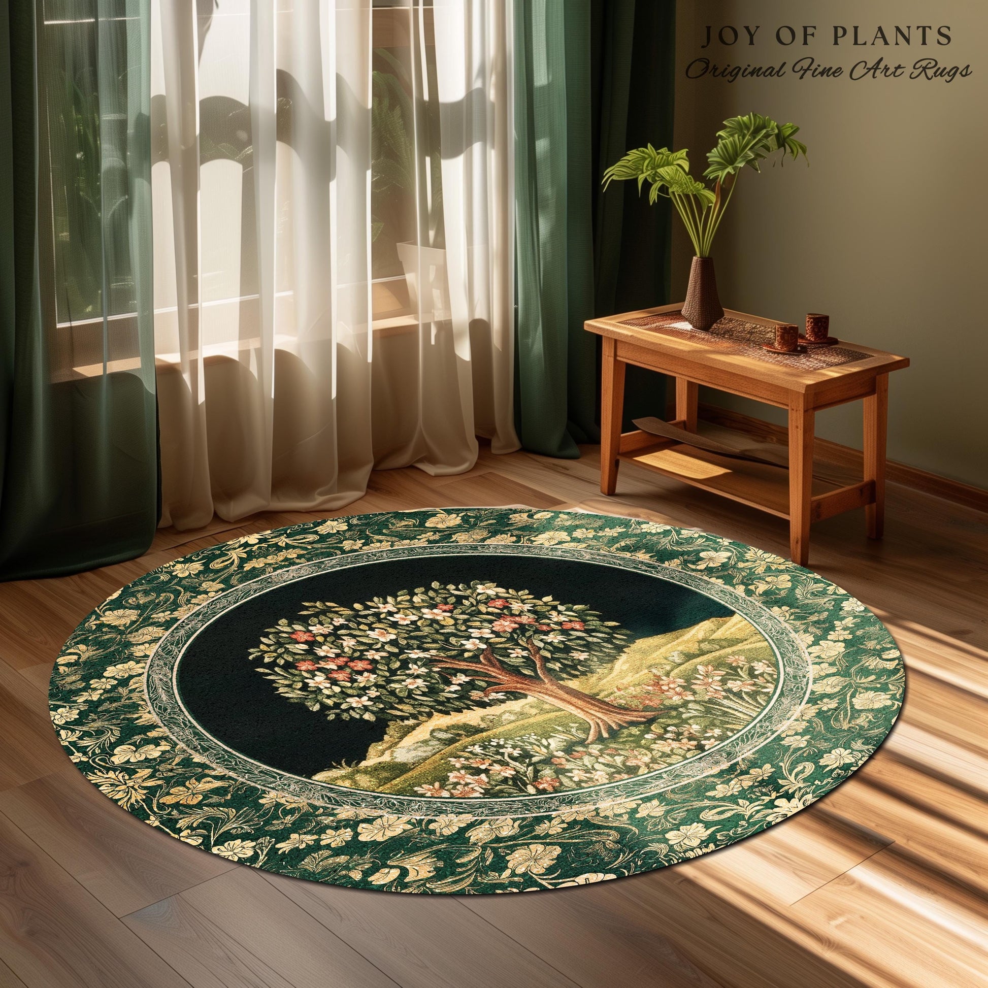 Botanical Tree of Life Accent Rug | Ornate Floral Heritage Decor Vintage Nature Aesthetic Cottagecore Fairycore Bedroom Woodland Inspired