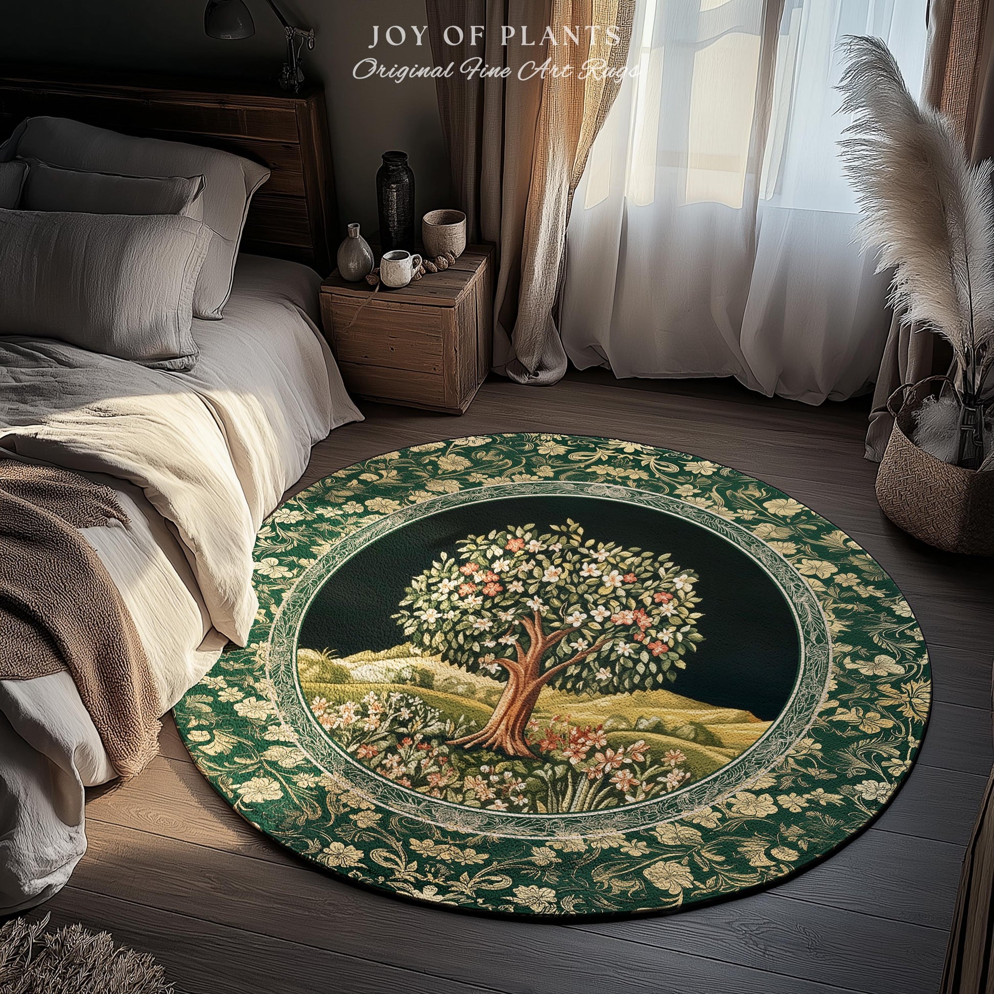 Botanical Tree of Life Accent Rug | Ornate Floral Heritage Decor Vintage Nature Aesthetic Cottagecore Fairycore Bedroom Woodland Inspired