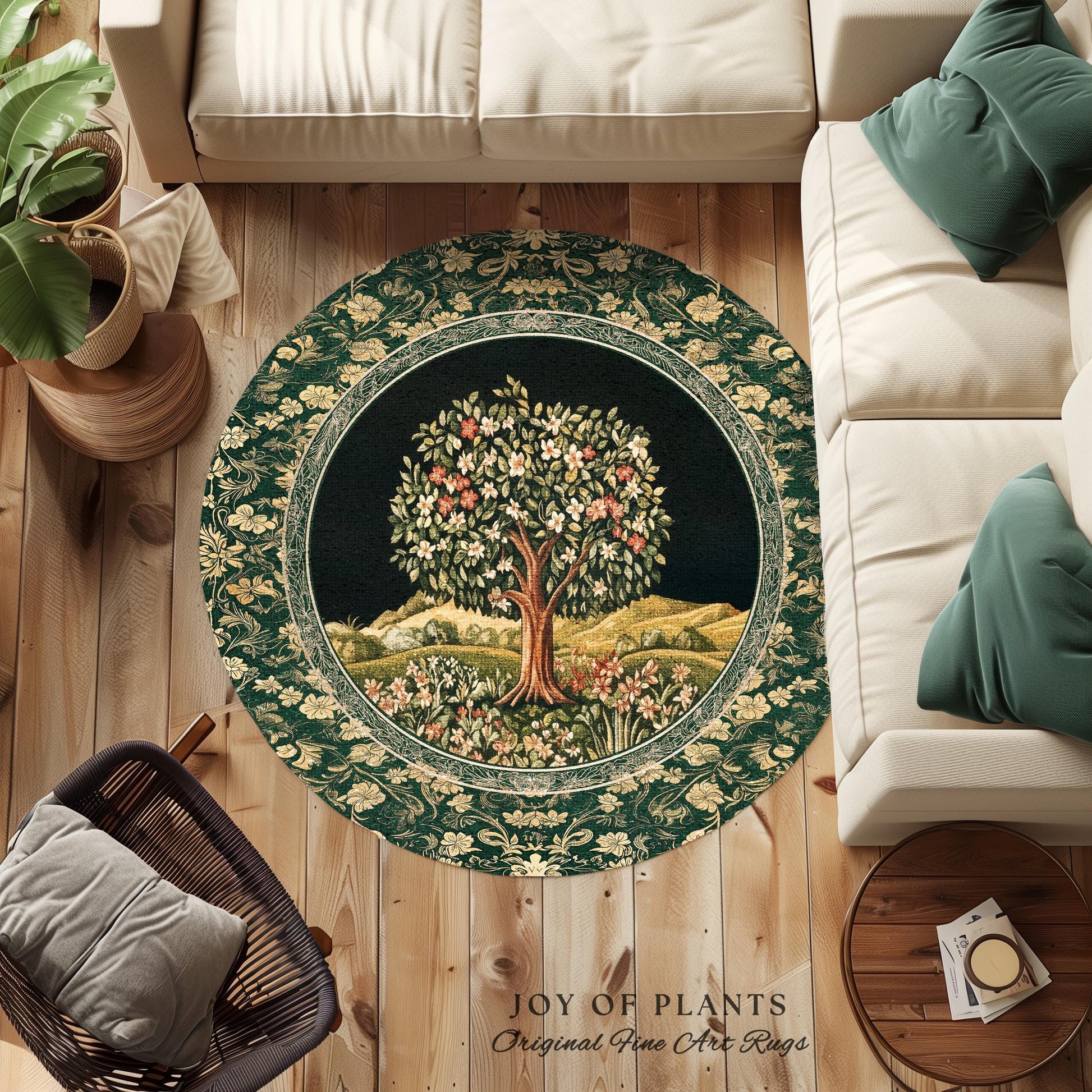 Botanical Tree of Life Accent Rug | Ornate Floral Heritage Decor Vintage Nature Aesthetic Cottagecore Fairycore Bedroom Woodland Inspired
