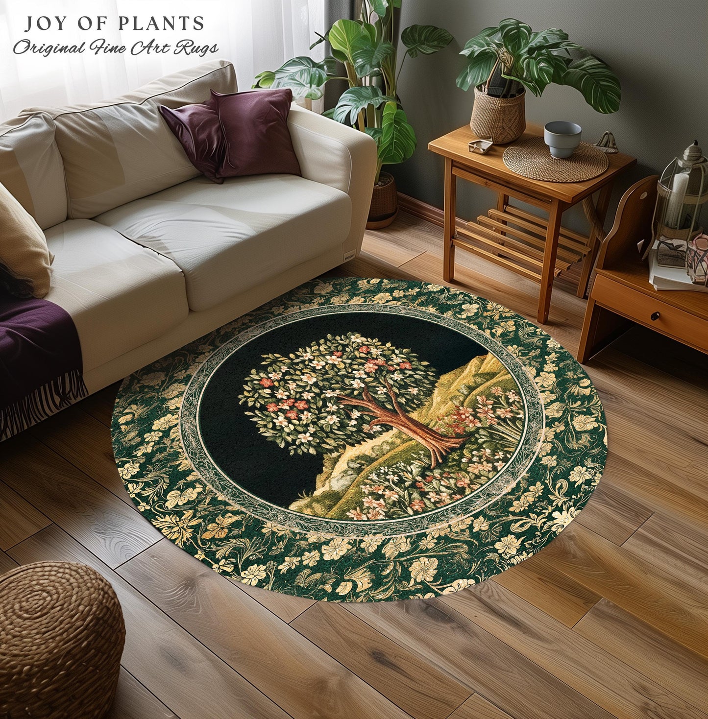 Botanical Tree of Life Accent Rug | Ornate Floral Heritage Decor Vintage Nature Aesthetic Cottagecore Fairycore Bedroom Woodland Inspired