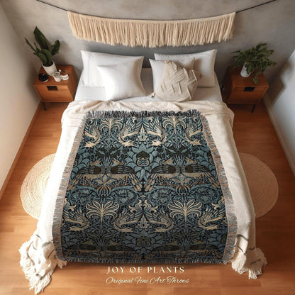 William Morris Tapestry Woven Throw Blanket | Cobalt Blue Throw Blanket William Morris Wall Tapestry | Art Nouveau Decor Woven Throw Blanket