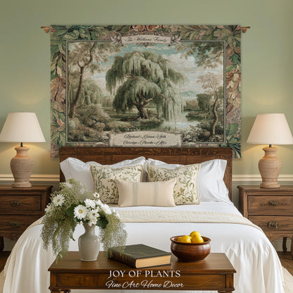 Heirloom Style Custom Weeping Willow Verdure Family Tree Woven Tapestry, Romantic Countryside Wall Hanging Generational Heritage Textile Art