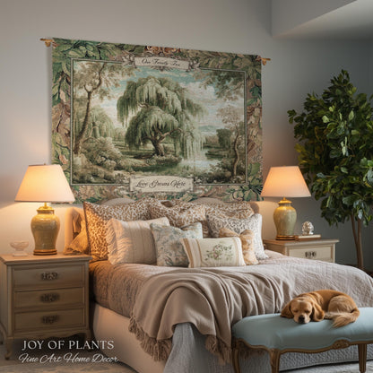 Heirloom Style Custom Weeping Willow Verdure Family Tree Woven Tapestry, Romantic Countryside Wall Hanging Generational Heritage Textile Art