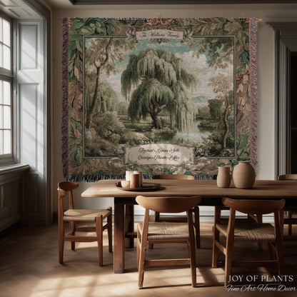 Heirloom Style Custom Weeping Willow Verdure Family Tree Woven Tapestry, Romantic Countryside Wall Hanging Generational Heritage Textile Art