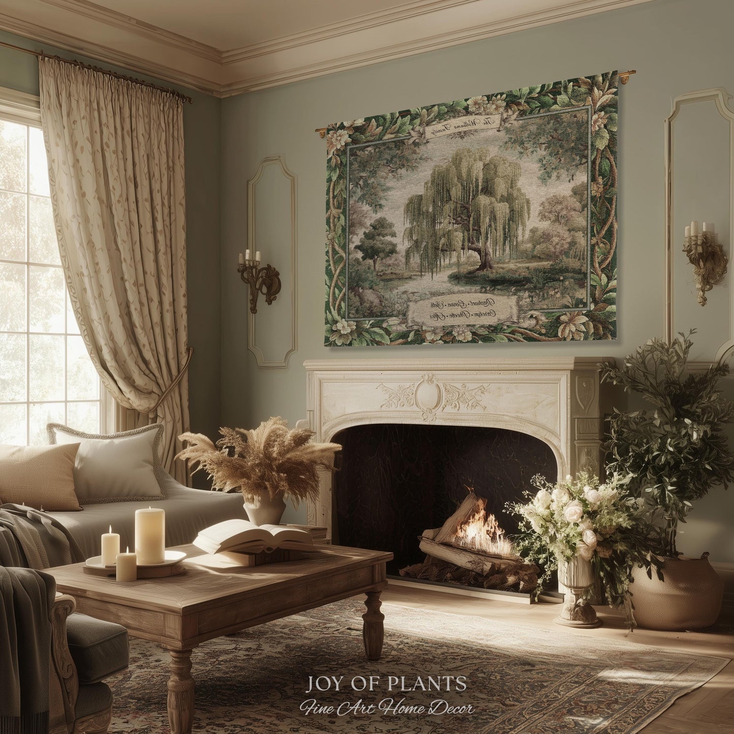 Rustic Elegance Whimsical Willow Tree Personalized Family Name Tapestry Throw | Botanical Cottagecore Custom Heritage Woven Blanket Wall Art