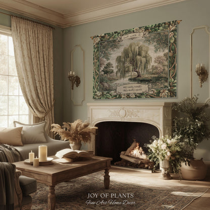 Rustic Elegance Whimsical Willow Tree Personalized Family Name Tapestry Throw | Botanical Cottagecore Custom Heritage Woven Blanket Wall Art