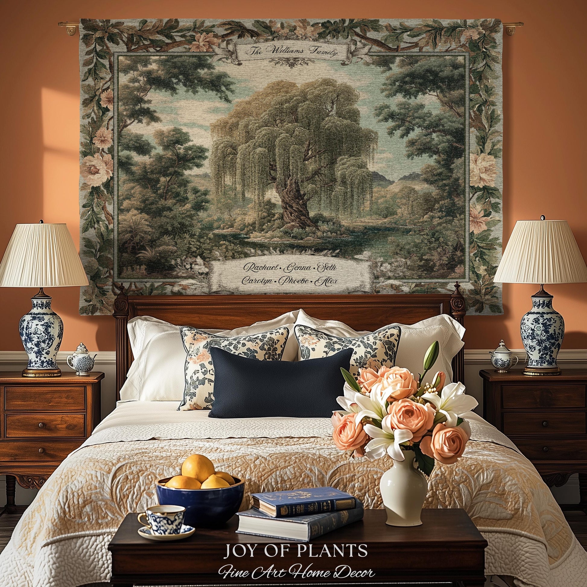 Traditional Woven Custom Family Tree Sentimental Gift | Floral Victorian Verdure Tapestry Throw Personalized Heirloom Elegant Willow Artwork