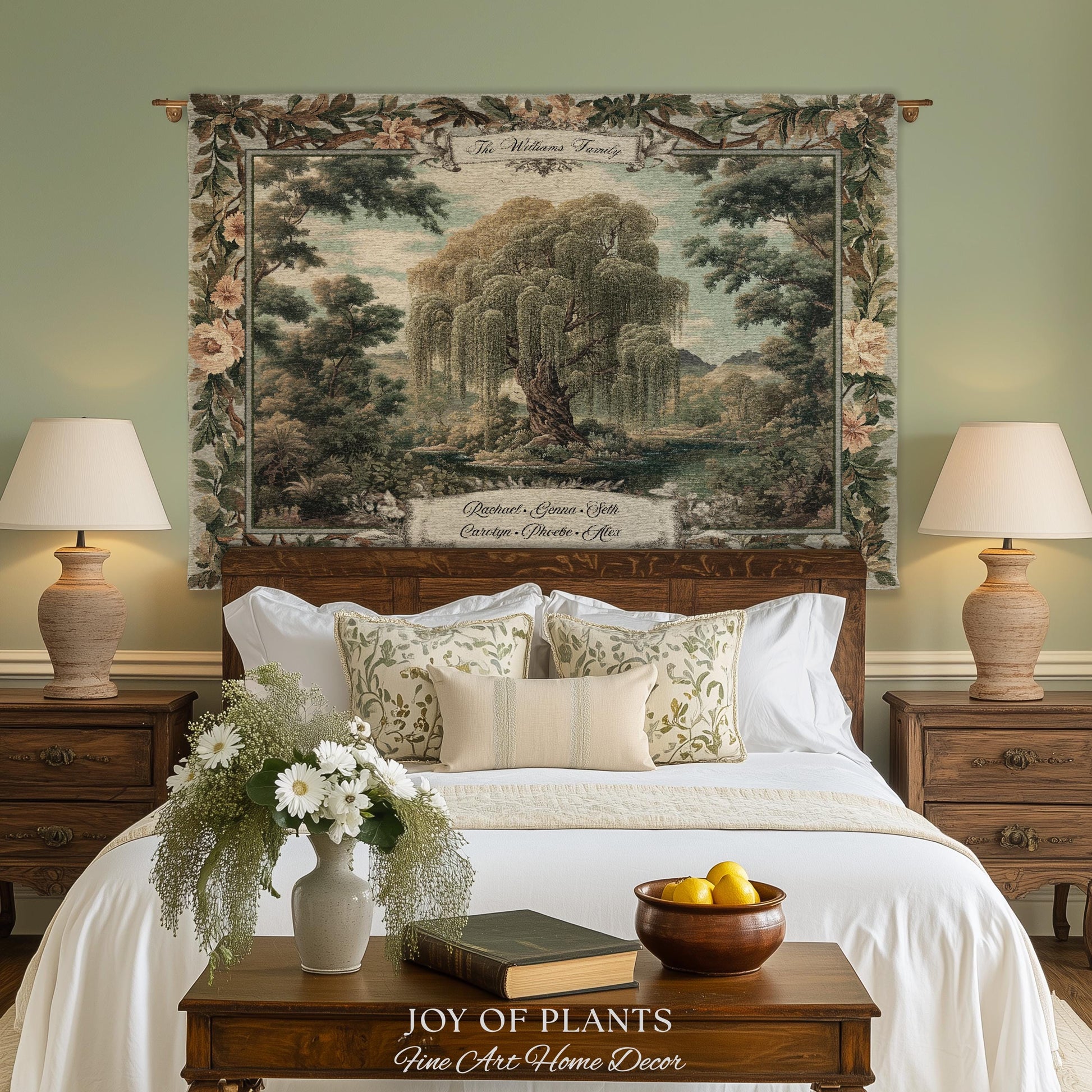 Traditional Woven Custom Family Tree Sentimental Gift | Floral Victorian Verdure Tapestry Throw Personalized Heirloom Elegant Willow Artwork