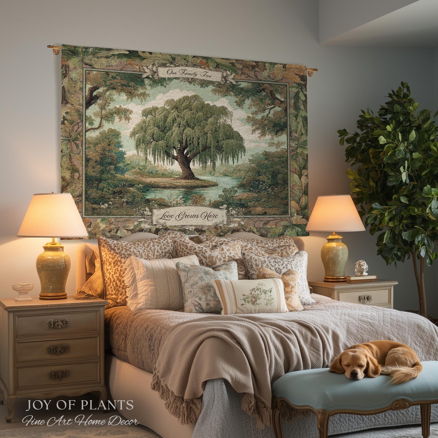 Pastoral Family Tree Wall Tapestry Custom Keepsake Gift | Personalized Heritage Blanket Woven Jacquard Verdure Classical Weeping Willow Art
