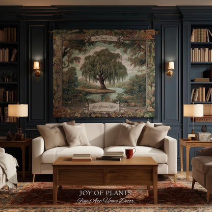 Pastoral Family Tree Wall Tapestry Custom Keepsake Gift | Personalized Heritage Blanket Woven Jacquard Verdure Classical Weeping Willow Art