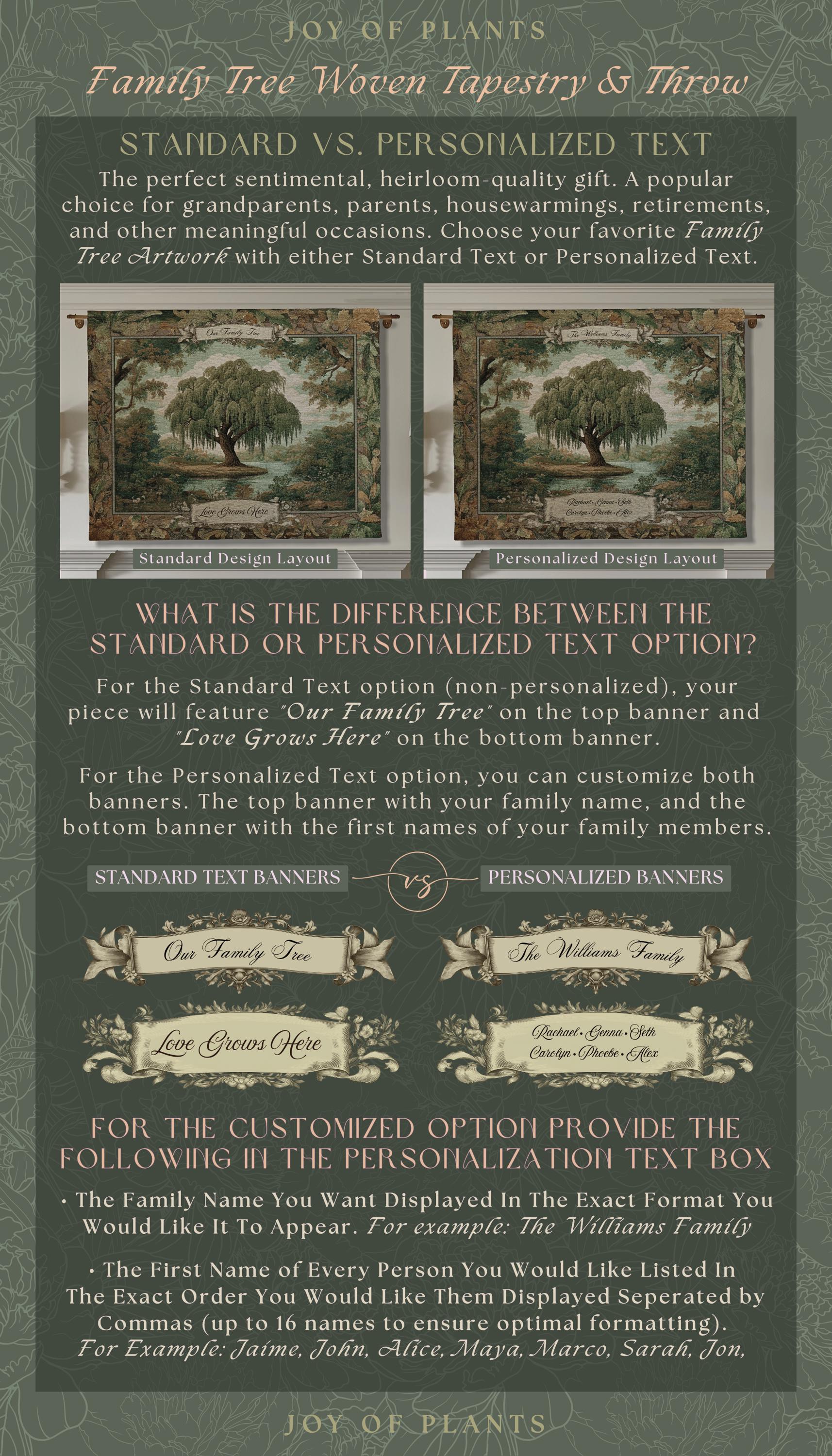 Pastoral Family Tree Wall Tapestry Custom Keepsake Gift | Personalized Heritage Blanket Woven Jacquard Verdure Classical Weeping Willow Art
