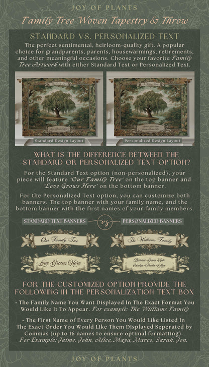 Pastoral Family Tree Wall Tapestry Custom Keepsake Gift | Personalized Heritage Blanket Woven Jacquard Verdure Classical Weeping Willow Art