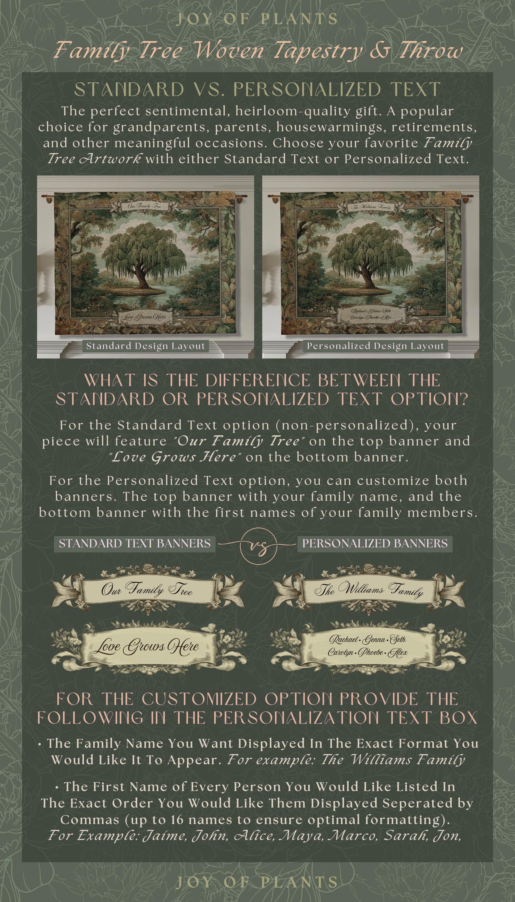 Pastoral Family Tree Wall Tapestry Custom Keepsake Gift | Personalized Heritage Blanket Woven Jacquard Verdure Classical Weeping Willow Art